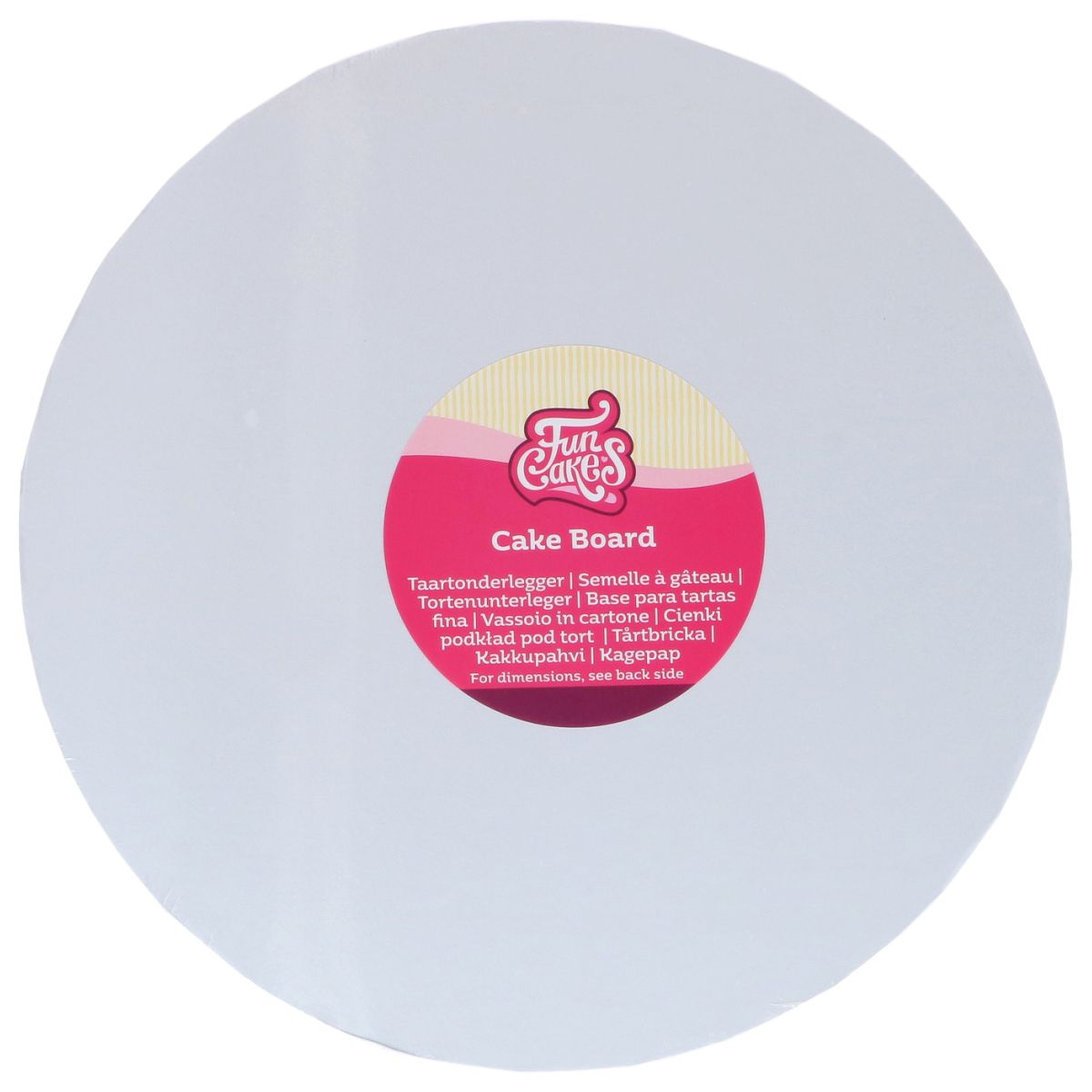 FunCakes_Cake_Board_Rond__20_cm___Wit___Zilver