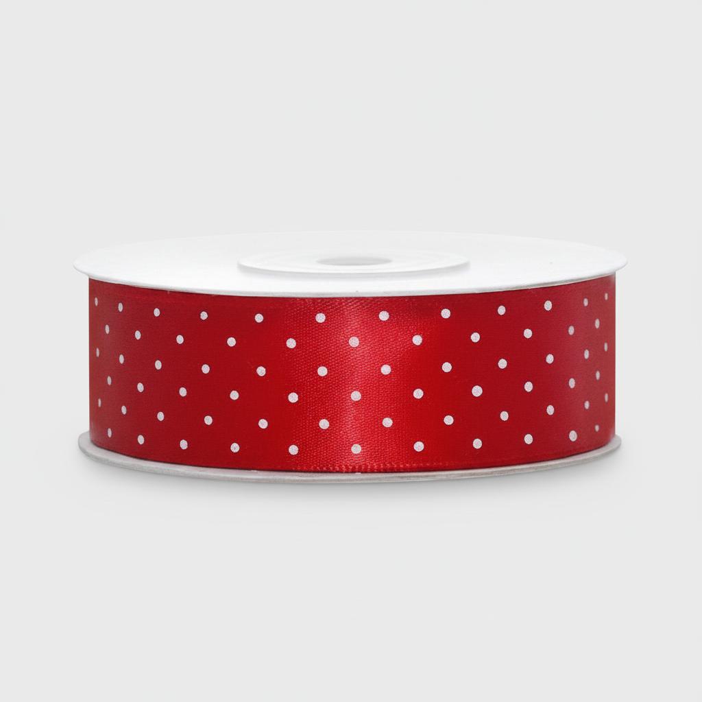 Satijnlint_Dots_Rood___25mm_x_25m