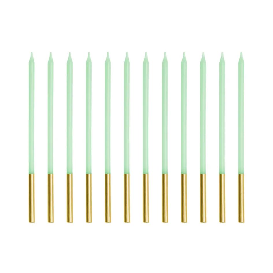 Taartkaarsen_Lichtgroen_met_Goud___12st
