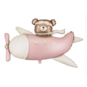 Folieballon_Beertje_In_Vliegtuig_Roze___94cm